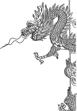 Chinese Style Dragon Statue line Sketch Up のイラスト素材