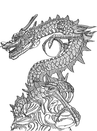 Chinese Style Dragon Statue line Sketch Up のイラスト素材