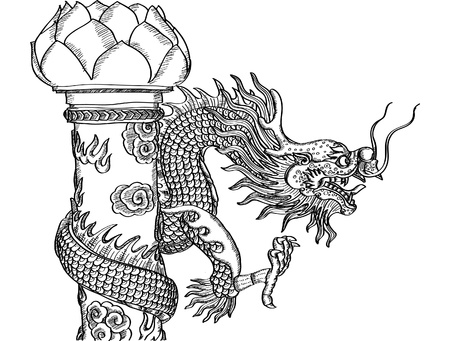 Chinese Style Dragon Statue line Sketch Up のイラスト素材
