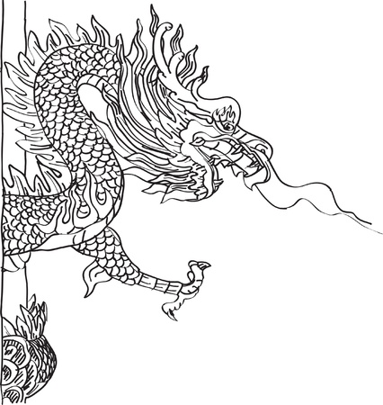 Chinese Style Dragon Statue line Sketch Up のイラスト素材