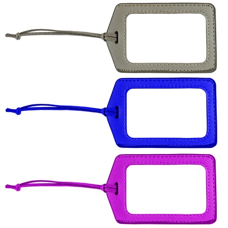 Leather Luggage Tags Isolated on the white background の写真素材