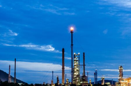 Oil refinery plant at twilight dark blue sky のeditorial素材