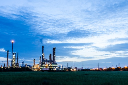 Oil refinery plant at twilight dark blue sky のeditorial素材