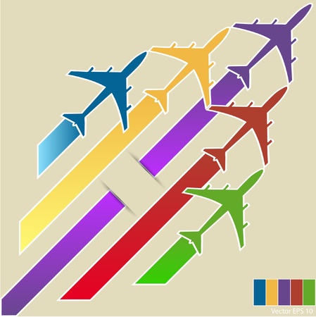 Infographic of Colorful Airplanes with Colorful Background, Vector Illustratonのイラスト素材
