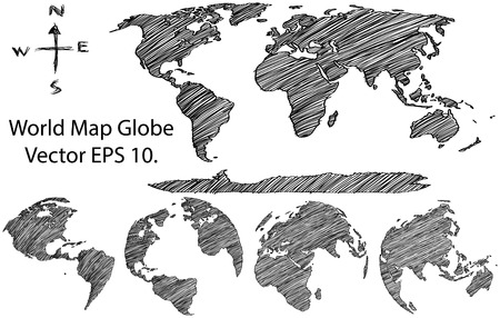 Earth Globe with World map Detail Vector Line Sketched Up Illustrator, EPS 10 のイラスト素材