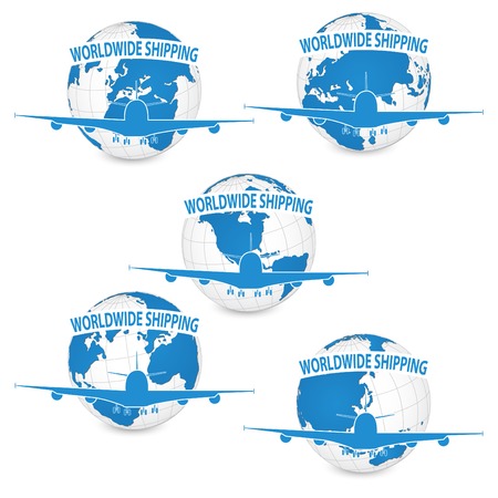 Airplane, Air Craft Shipping Around the World for Worldwide Shipping Concept, Vector Illustration EPS 10 のイラスト素材