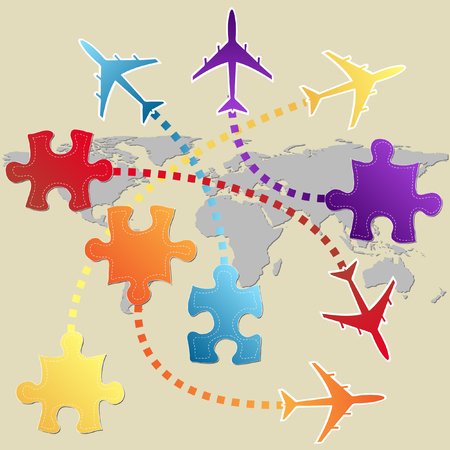 Concept of Airplane, Air Craft Shipping Around the World for Transportation Concept with Jigsaw Puzzle for Strategy concept, Vector Illustration EPS 10 のイラスト素材