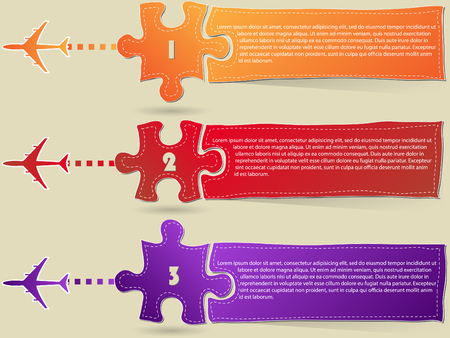 Colorful Modern Template Design Banner with Airplane, Aircraft and Jigsaw Puzzle, Vector Illustration EPS 10 のイラスト素材