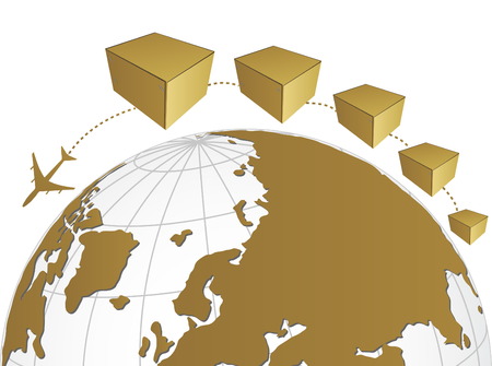 Concept of Airplane, Air Craft Shipping Around the World for Transportation Concept with Boxs, Vector Illustration EPS 10 のイラスト素材