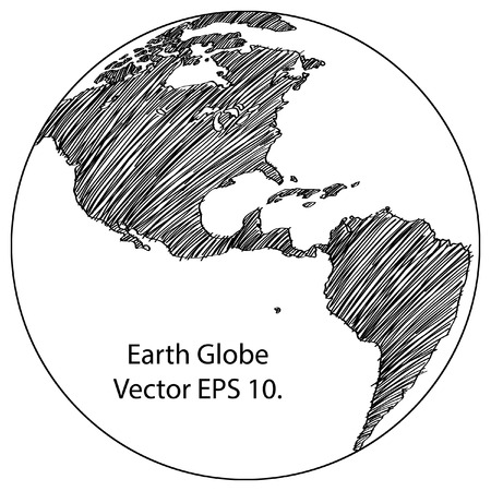 World Map Earth Globe Vector line Sketched Up Illustratorのイラスト素材