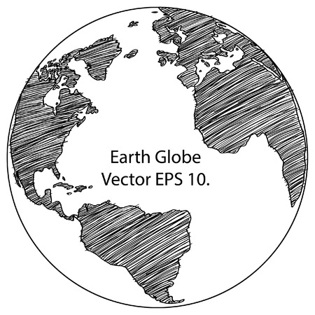 World Map Earth Globe Vector line Sketched Up Illustrator, EPS 10 のイラスト素材