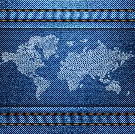 World Map Globe on the Blue Denim Textureのイラスト素材