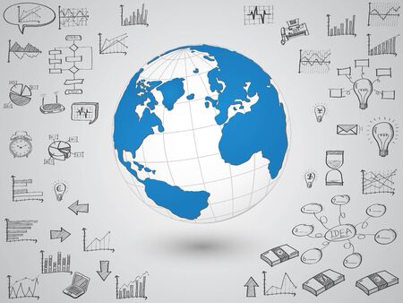 Business world map globe with creative doodle graph and chart, Vector Illustration EPS 10.のイラスト素材