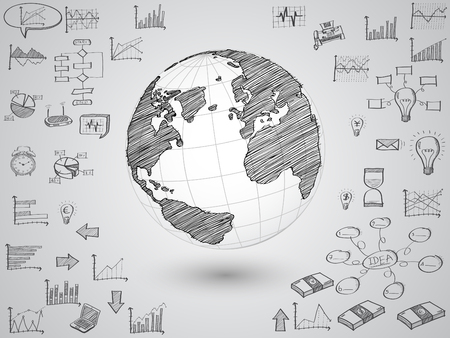 Business world map globe with creative doodle graph and chart, Vector Illustration EPS 10.のイラスト素材