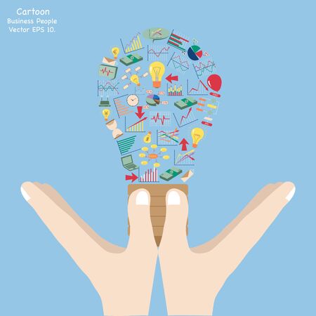 Concept of Business cartoon hand holding creative light bulb idea, Vector Illustration EPS 10.のイラスト素材