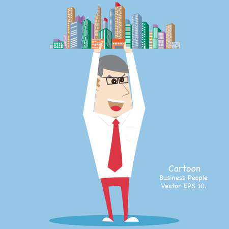 Concept of Business cartoon hand holding cityscape, Vector Illustration EPS 10.のイラスト素材