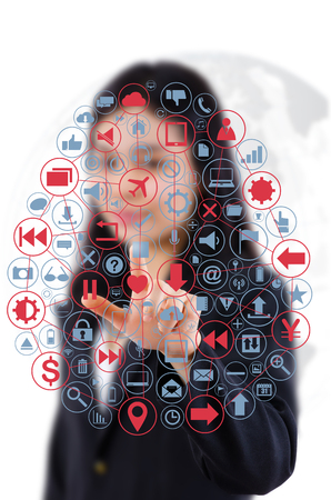Businesswoman touching Business icons and Technology icons for technology and business concept.の写真素材
