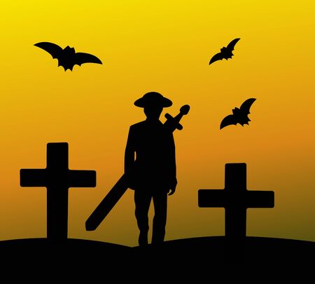 Priest finding devil in halloween.のイラスト素材