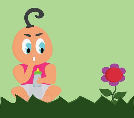 The baby with the flower のイラスト素材