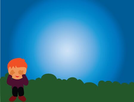 A boy is hidingのイラスト素材