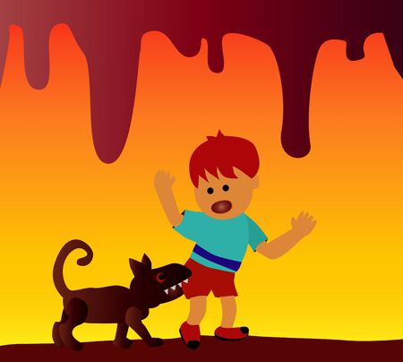  danger background The boy was bitten by dog のイラスト素材