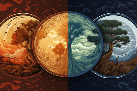 Illustration of four seasons: autumn, winter, spring, summer.の素材