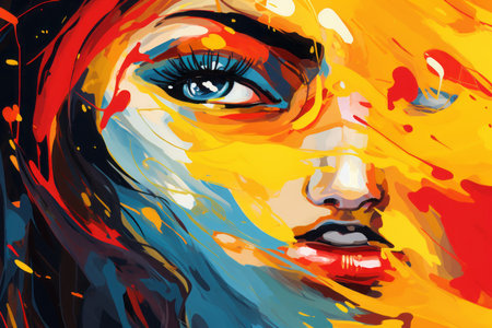 Abstract portrait of a beautiful woman with bright makeup. Vector illustration.の素材