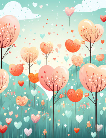 Valentines day background with hearts and trees. Vector illustration.の素材