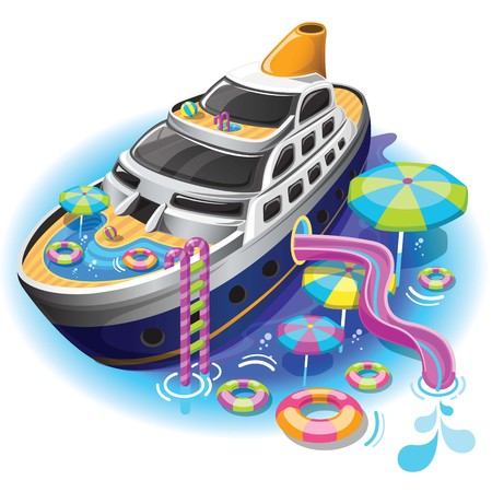 Travel Cruise vector with water park funny for vacation. Vector can be split up into several pieces, such as Cruise, water park and Seaのイラスト素材