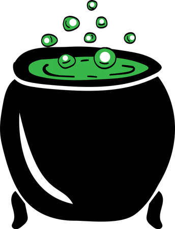 Black cauldron with green magic potionのイラスト素材