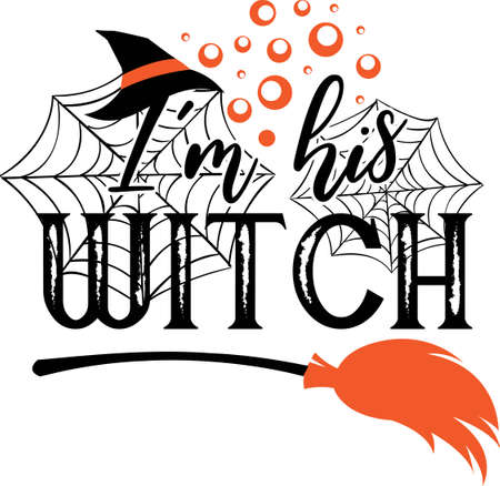 I'm his witch quote. broom and spider web vectorのイラスト素材