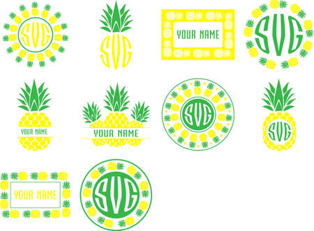 Monogram frames pineapple set vectorのイラスト素材