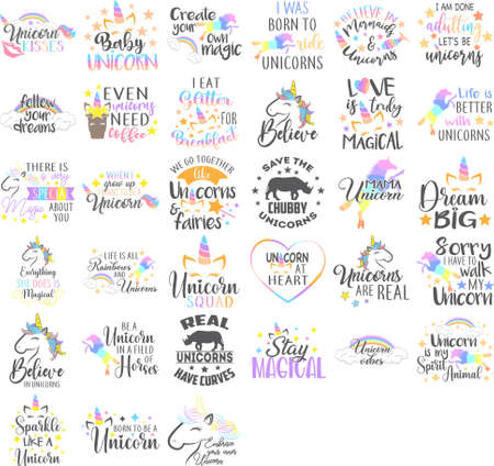 Unicorn lettering inscription positive quote, calligraphy vector illustrationのイラスト素材