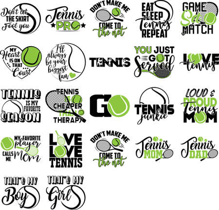 Set of tennis quotes. Tennis player, racket, ball vectorのイラスト素材