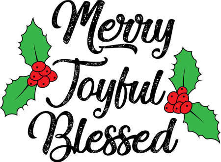 Merry Joyful Blessed text writingのイラスト素材
