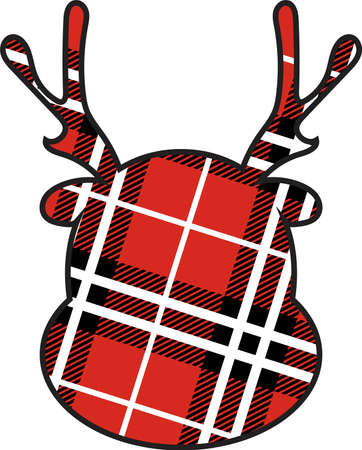 Deer muzzle silhouette with Christmas printのイラスト素材