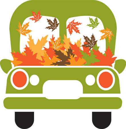 Truck with leaves. Green truck with leavesのイラスト素材