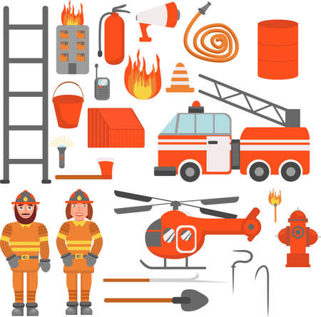 Cartoon collection of Firefighter. Fire-fighter elements set collection