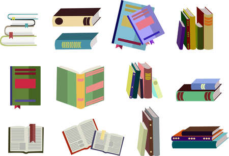 Set of books in flat design. Literature and library, education and science, knowledge and study, vector illustrationのイラスト素材