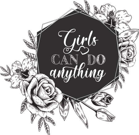 Girls can do anything quote on white background. Vector illustration.のイラスト素材
