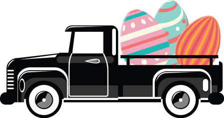 Truck easter on white background. Unicorn Vector illustrationのイラスト素材