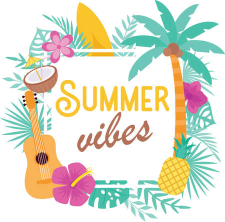 Summer vibes on white background. Vector illustration.のイラスト素材