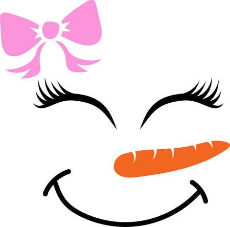 Snowman girl face icon. Cute snowman girl with bow big eyes, carrot noseのイラスト素材