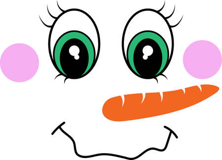 Snowman girl face icon. Cute snowman girl big eyes, carrot noseのイラスト素材
