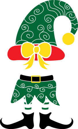 Christmas elf green hat. Christmas elf isolated on white backgroundのイラスト素材