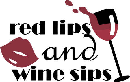Red lips and wine sips Vector illustration on white backgroundのイラスト素材