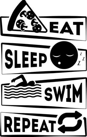 Eat sleep swim repeat isolated on the white background. Vector illustrationのイラスト素材