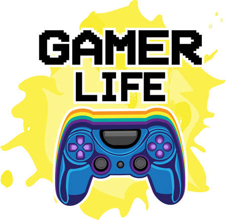 Gamer life funny positive print. Joystick sublimationのイラスト素材