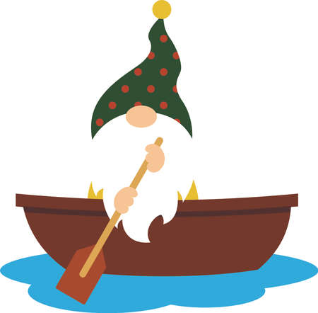 Camping gnome svg vector illustration isolated on white background. Camper Gnome in a boat. Happy camper gnome.のイラスト素材