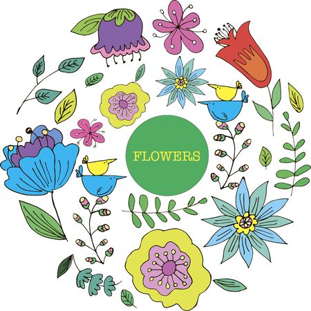 Vector set of minimalistic flower doodles for any design and printのイラスト素材